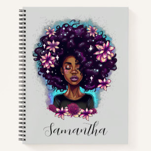 Floral Sparkling Afro Woman Notebook