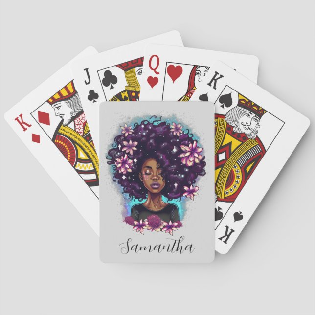 Floral Sparkling Afro Woman Playing Cards (Back)