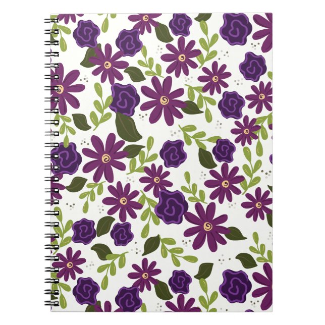 Floral Spiral Notebook with Purple Blooms (Front)
