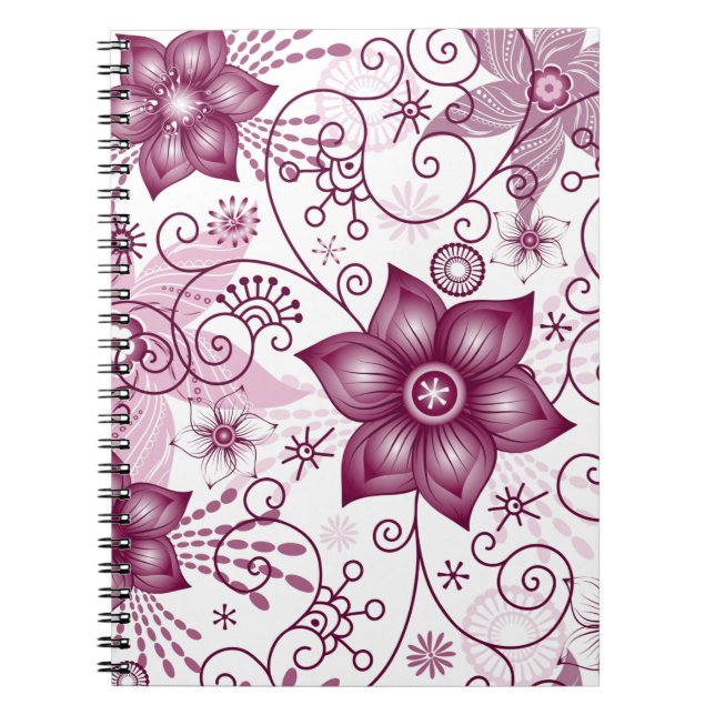 Floral Spiral Pink and White Pattern  Notebook (Front)