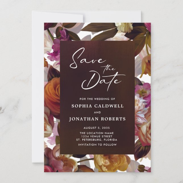 Floral Splendour QR Code Modern Moody Wedding Save The Date (Front)