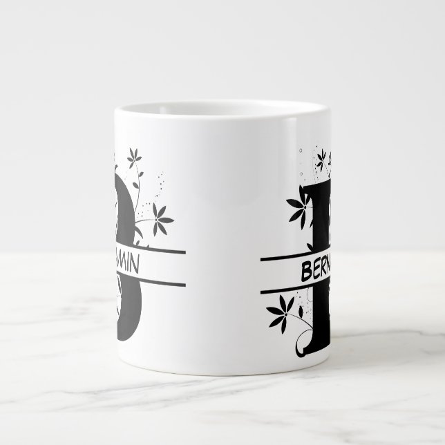 Floral Split Customized Alphabet monogram Letter B Large Coffee Mug (Front)