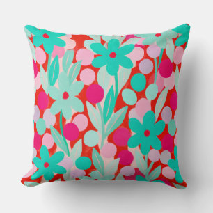 Floral Spots in red pattern Throw Pillow