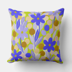 Floral Spots in retro green pattern Throw Pillow