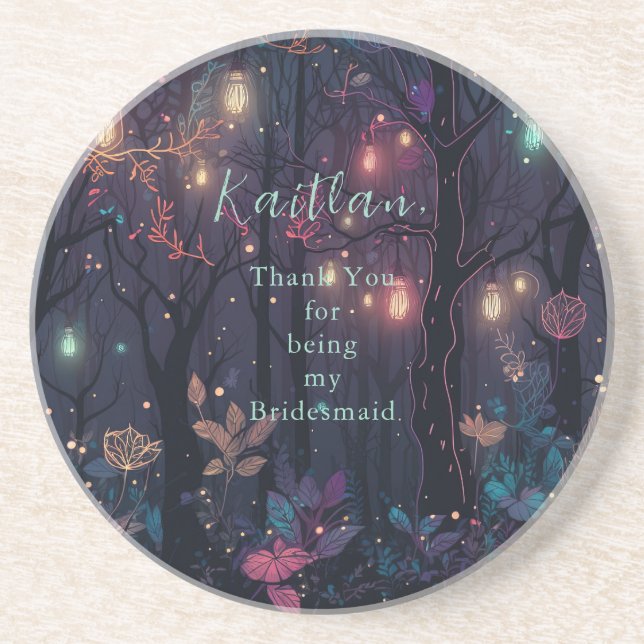 Floral Spray Fantasy Art Personalized Round Coaster (Front)