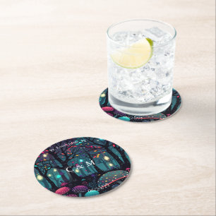 Floral Spray Fantasy Art  Round Paper Coaster