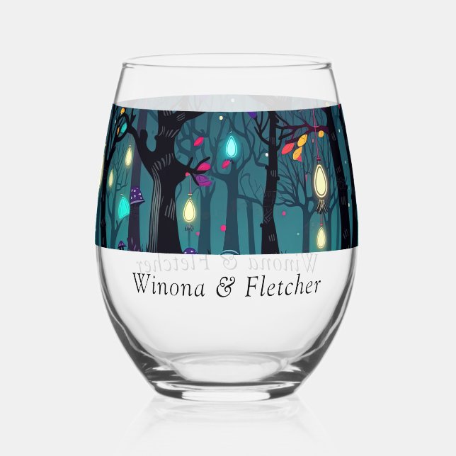 Floral Spray Fantasy Art Wine Glass (Back)