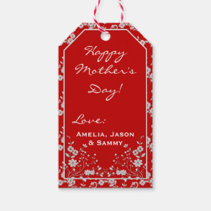 Floral Spray-RED-WHITE-GIFT TAGS