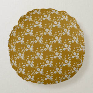 Floral Spray-S1-Gold-White 2-16in ROUND PILLOW