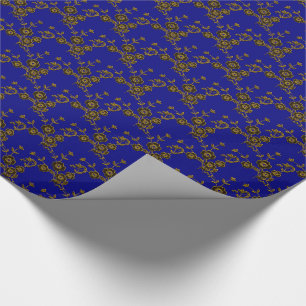 Floral Spray, Style 1-BLUE-GOLD-2-GIFT WRAP PAPER