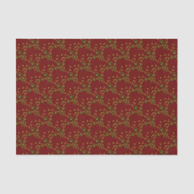 Floral Spray Style 1 RED-GOLD-1-TISSUE WRAP PAPER (Front)