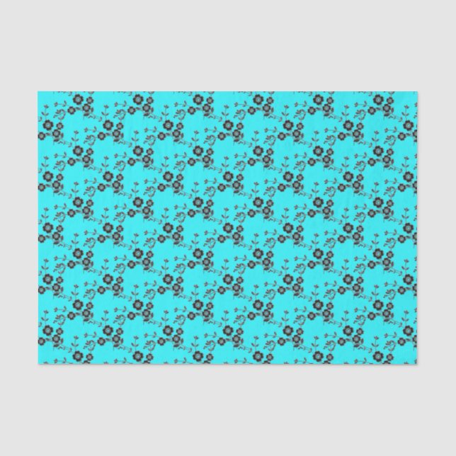 Floral Spray Style 1, Robins Egg-Silve-TISSUE WRAP Tissue Paper (Front)
