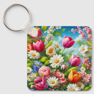 Floral/spring artwork keychain