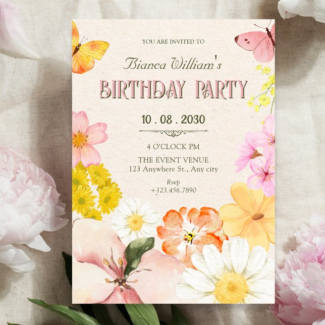Floral spring bloom birthday invitation (Creator Uploaded)