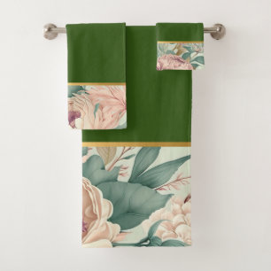 FLORAL SPRING BLOOM GOLD BATHROOM TOWEL SET