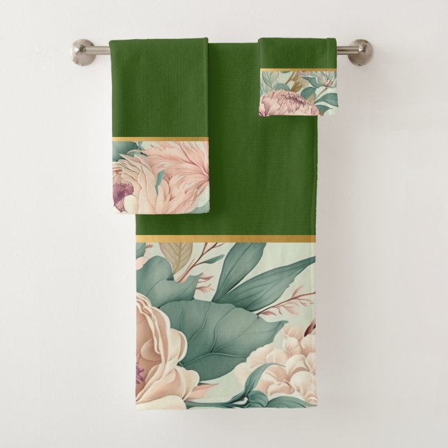 FLORAL SPRING BLOOM GOLD BATHROOM TOWEL SET (Insitu)