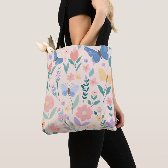 Floral Spring Blooms Pink Girls Trip Tote Bag (Close Up)