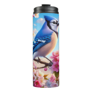 Floral/spring Blue Jay art Thermal Tumbler