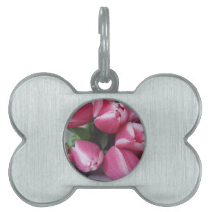 Floral Spring Bouquet of Pink Tulips, Flowers Pet Name Tag
