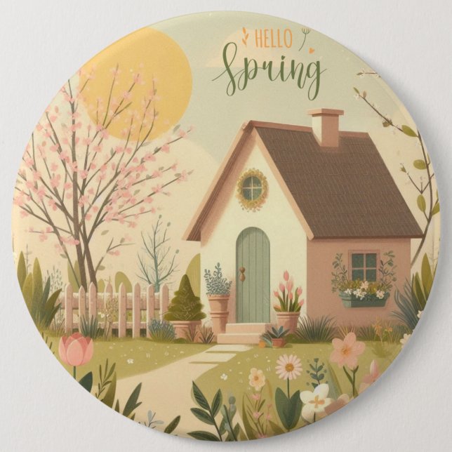 Floral/spring cottage 6 inch round button (Front)