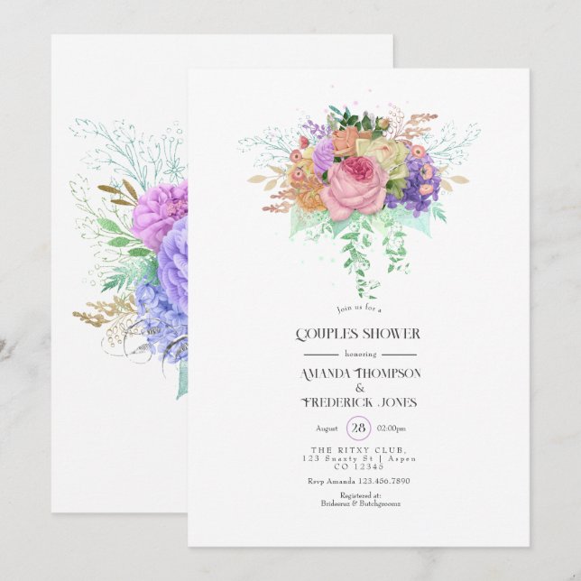 Floral Spring Couples Douche Invitation (Devant / Derrière)
