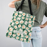 Floral Spring Daffodil Blooms | Green Monogrammed Tote Bag<br><div class="desc">This floral spring daffodil blooms monogrammed tote bag is the perfect gift for her.</div>