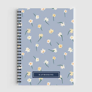 Floral Spring Daffodil   Dusty Blue Personalized Notebook