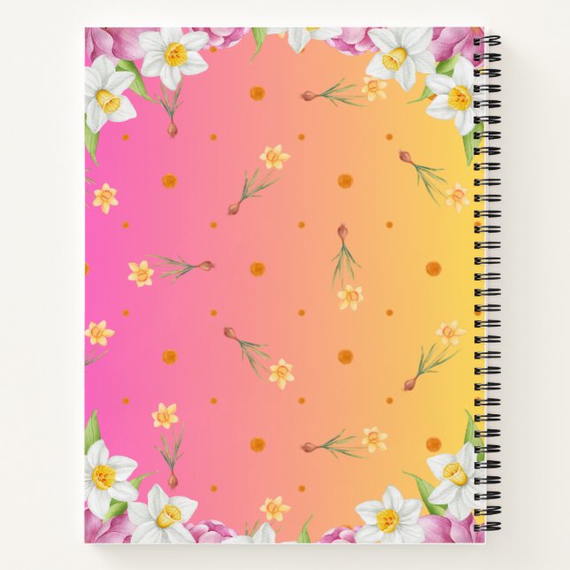 Floral Spring Daffodil | Dusty Blue Personalized Notebook (Back)
