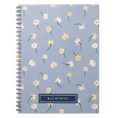 Floral Spring Daffodil | Dusty Blue Personalized Notebook (Front)