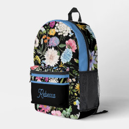 Floral Spring Design Personalized Blue Trim Printed Backpack