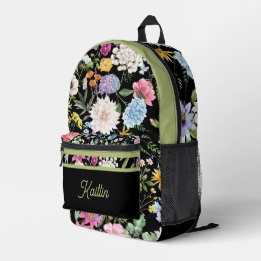 Floral Spring Design Personalized Green Trim Printed Backpack