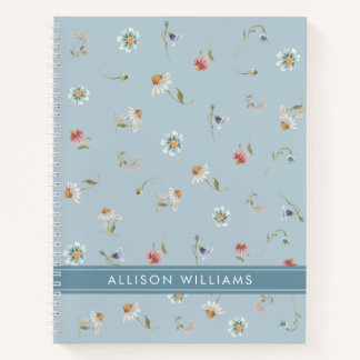 Floral Spring  Dusty Blue Personalized  Notebook