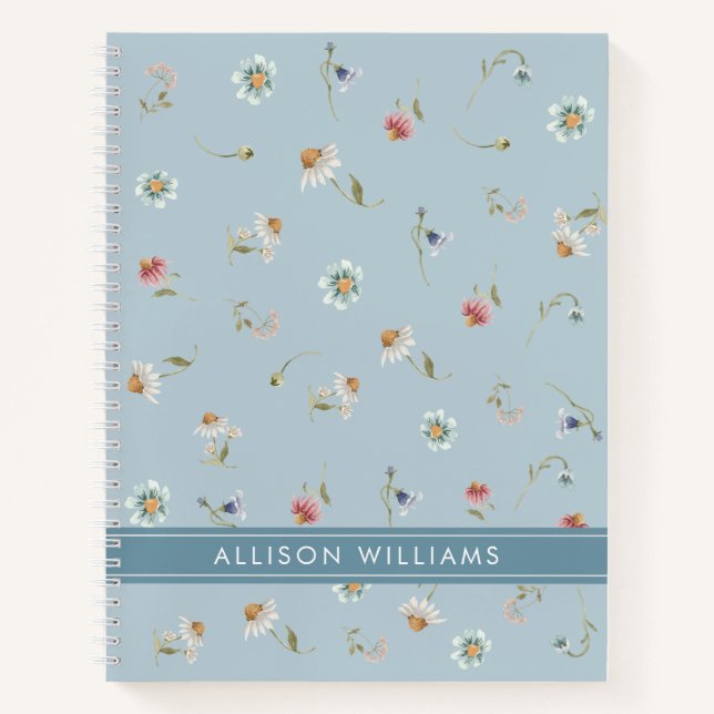 Floral Spring  Dusty Blue Personalized  Notebook (Front)