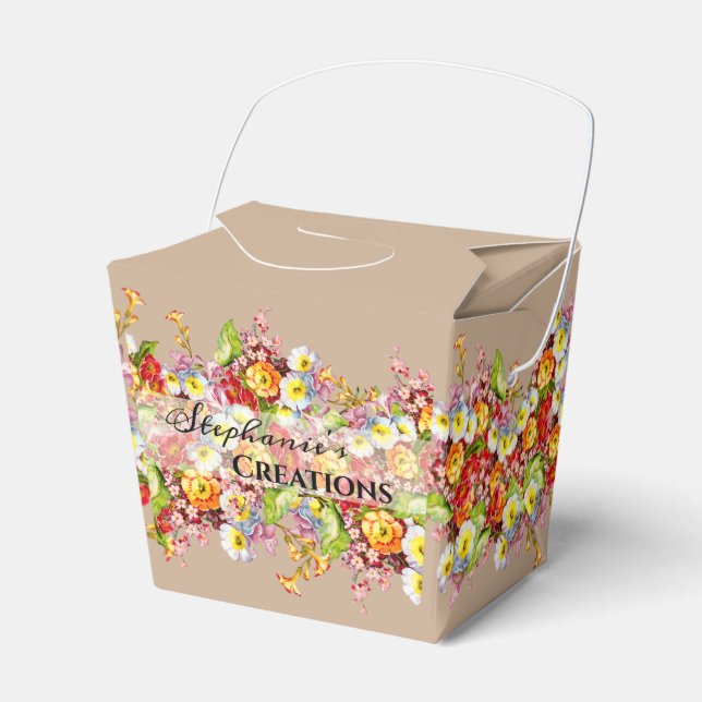 Floral Spring Flowers Primrose Taupe Professional Favor Box (Front Side)