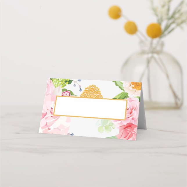 Floral Spring Folded Quinceanera Placement Card (Front)