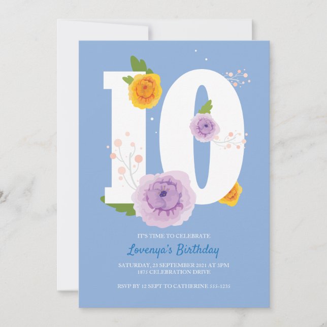 Floral Spring Garden 10th Birthday Party Save The Date (Front)