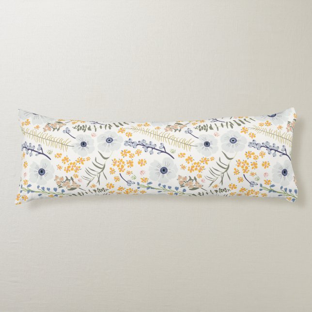Floral Spring Home Botanical Blue Yellow Mix Body Pillow (Front)