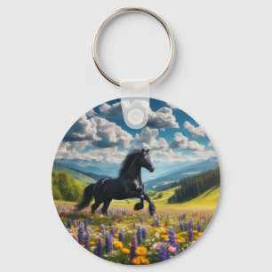 Floral/spring horse/stallion keychain