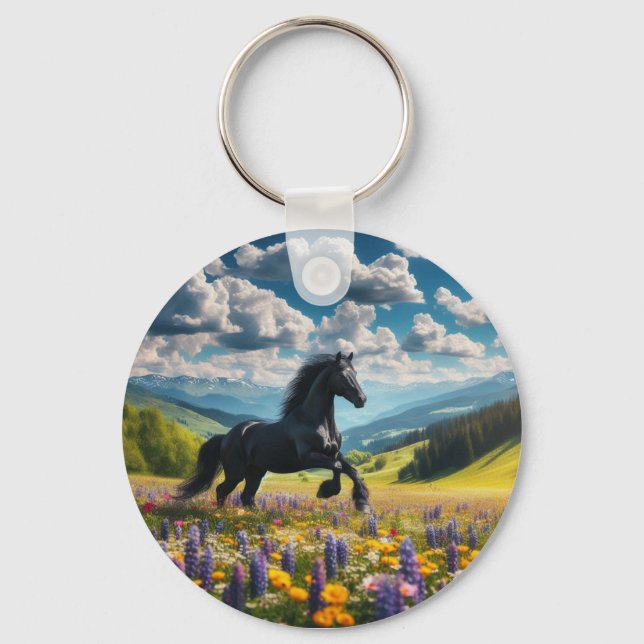 Floral/spring horse/stallion  keychain (Front)
