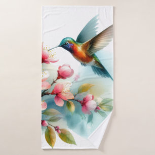 Floral/spring hummingbird artwork  bath towel