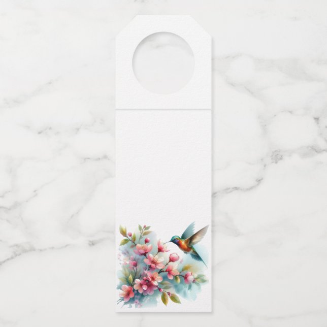 Floral/spring hummingbird artwork  bottle tag (Front)