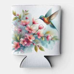 Floral/spring hummingbird artwork can cooler