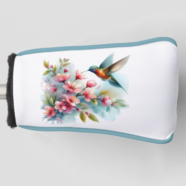 Floral/spring hummingbird artwork  golf head cover (Front)