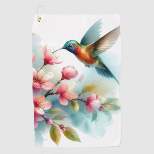 Floral/spring hummingbird artwork  golf towel