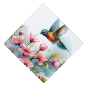 Floral/spring hummingbird artwork  graduation cap topper