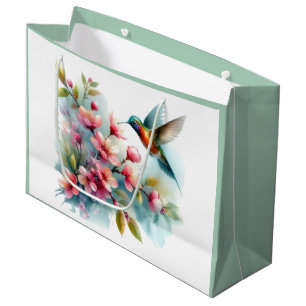 Floral/spring hummingbird artwork large gift bag