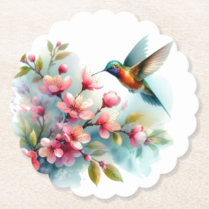 Floral/spring hummingbird artwork paper coaster