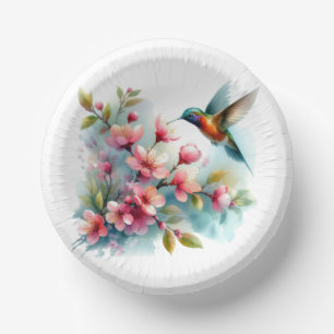 Floral/spring hummingbird artwork paper plate