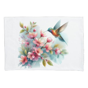 Floral/spring hummingbird artwork  pillowcase