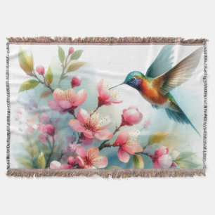 Floral/spring hummingbird artwork throw blanket